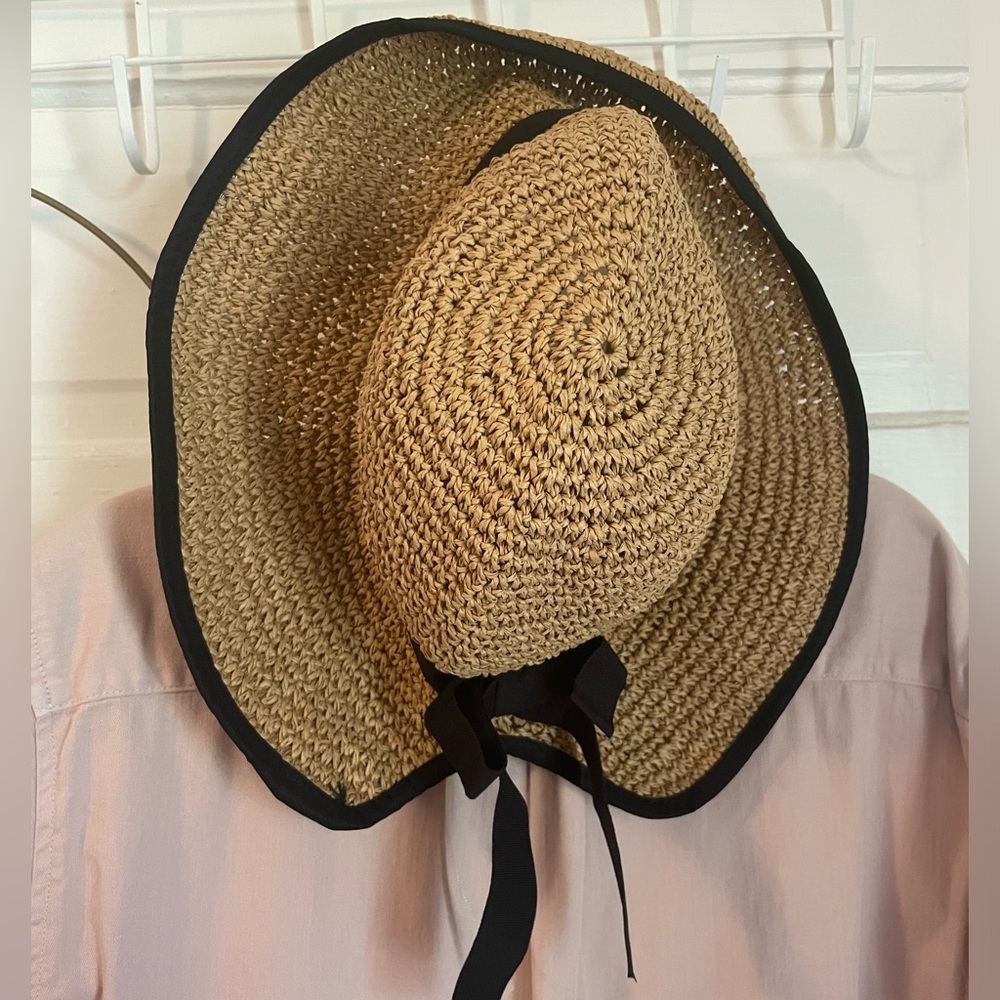 BINDYA Stylish Tan Straw Hat with Black Ribbon